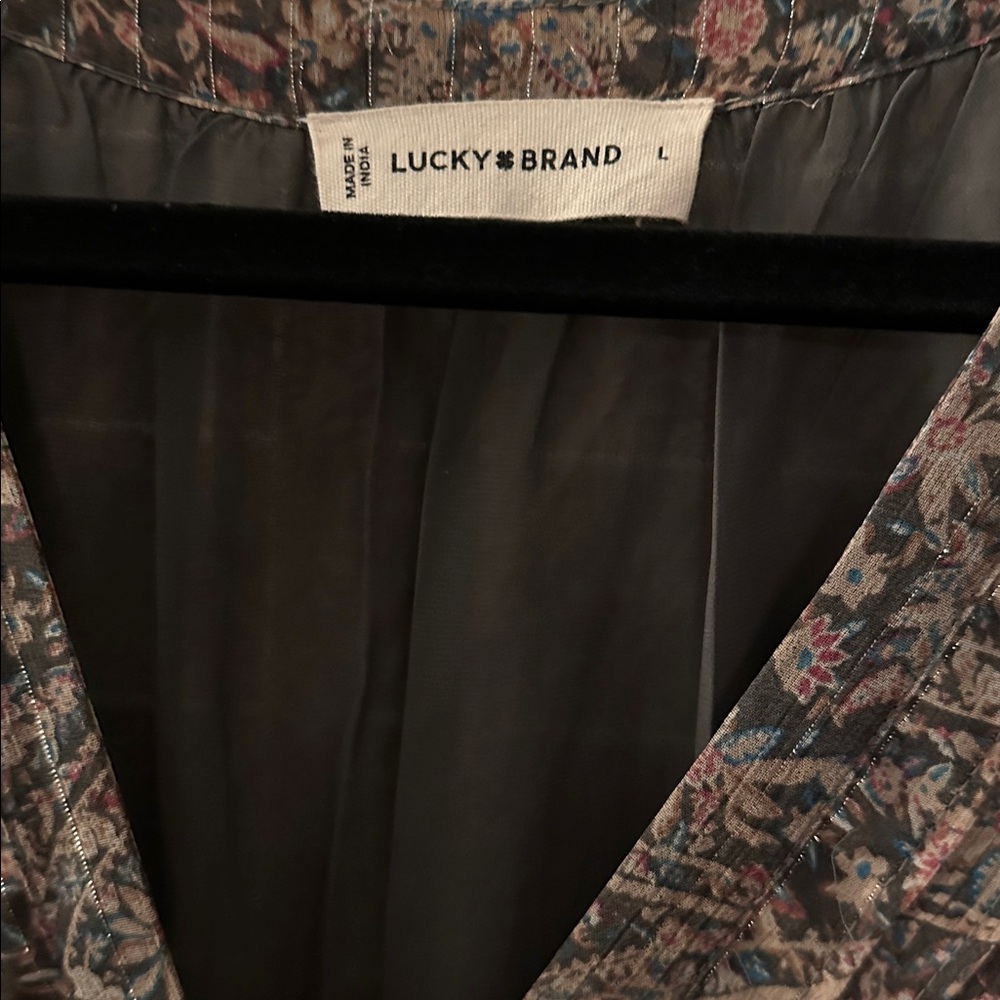 Lucky Brand Floral Paisley Lurex V-Neck Dress L - Picture 3 of 7